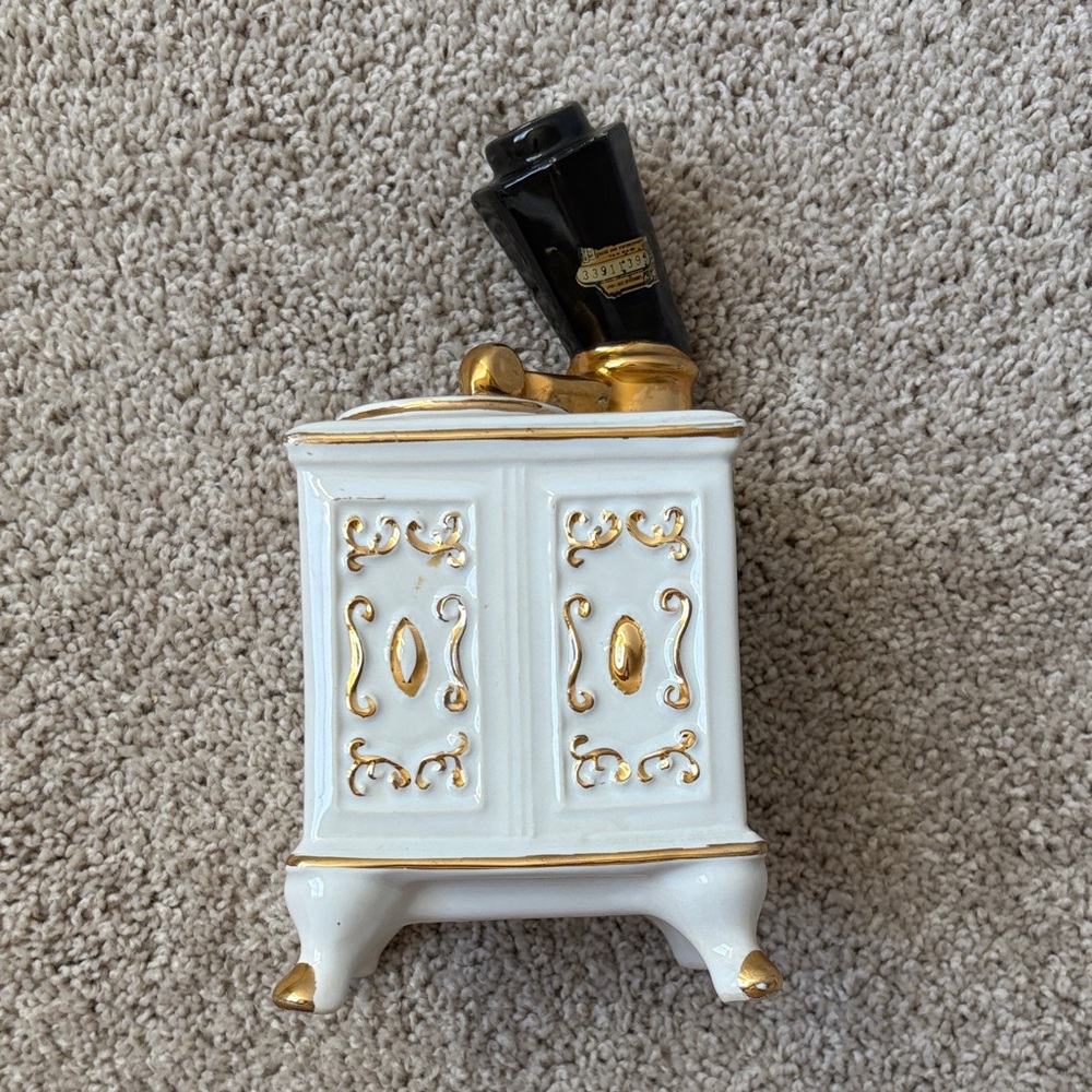 Vintage White and Gold Ceramic Music Box Decanter